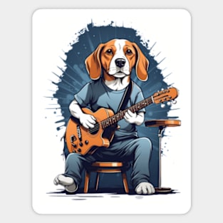 Beagle playing electric guitar. Magnet